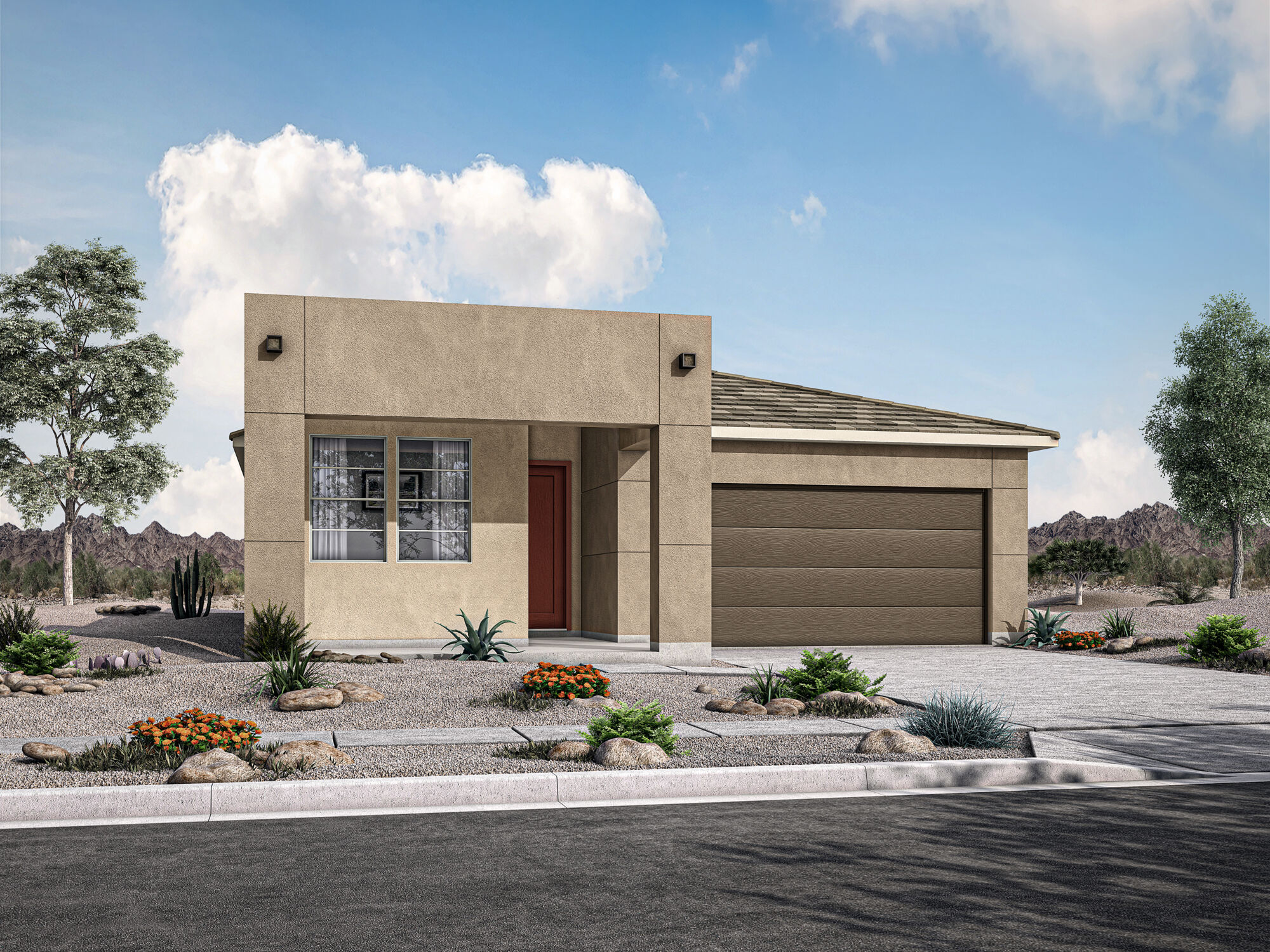  Elevation Front with window, door, exterior brick and garage