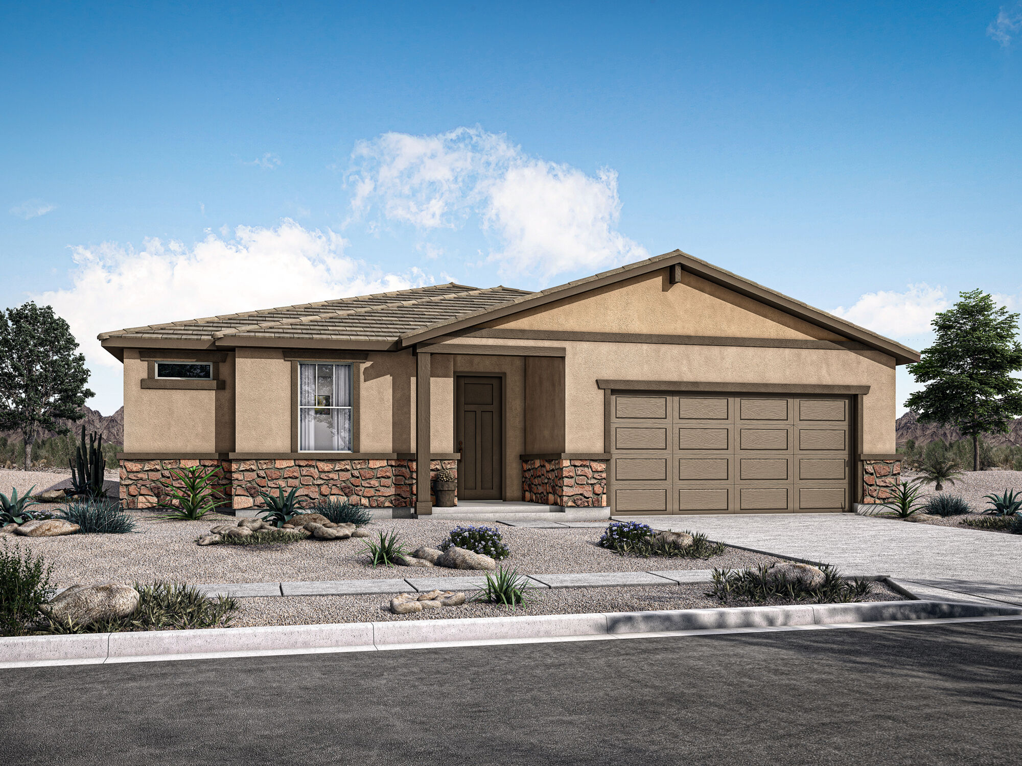  Elevation Front with garage, door, window, exterior brick and exterior stone