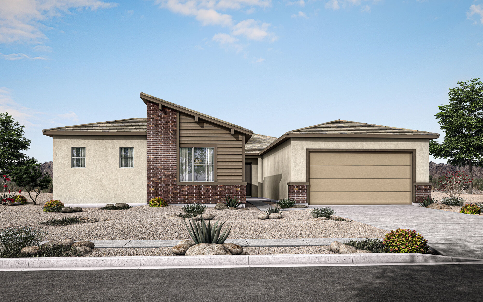  Elevation Front with garage, window, exterior brick and exterior clapboard