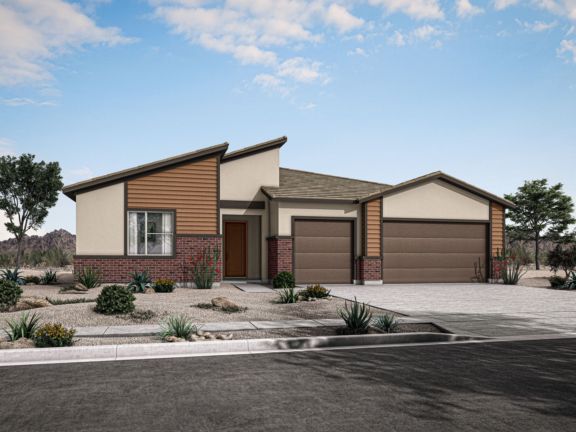  Elevation Front with window, garage, door and exterior brick