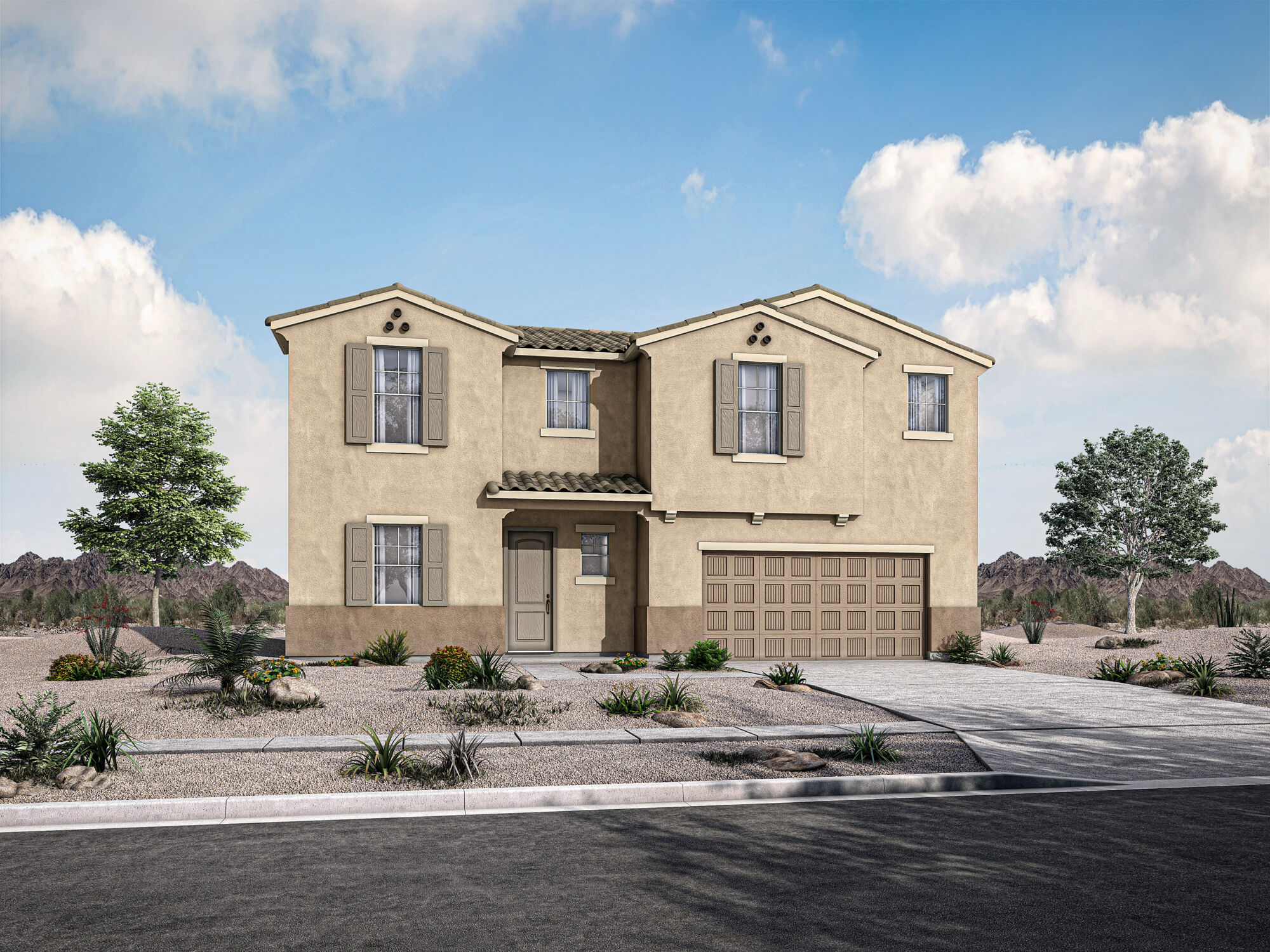  Elevation Front with garage, window and exterior brick