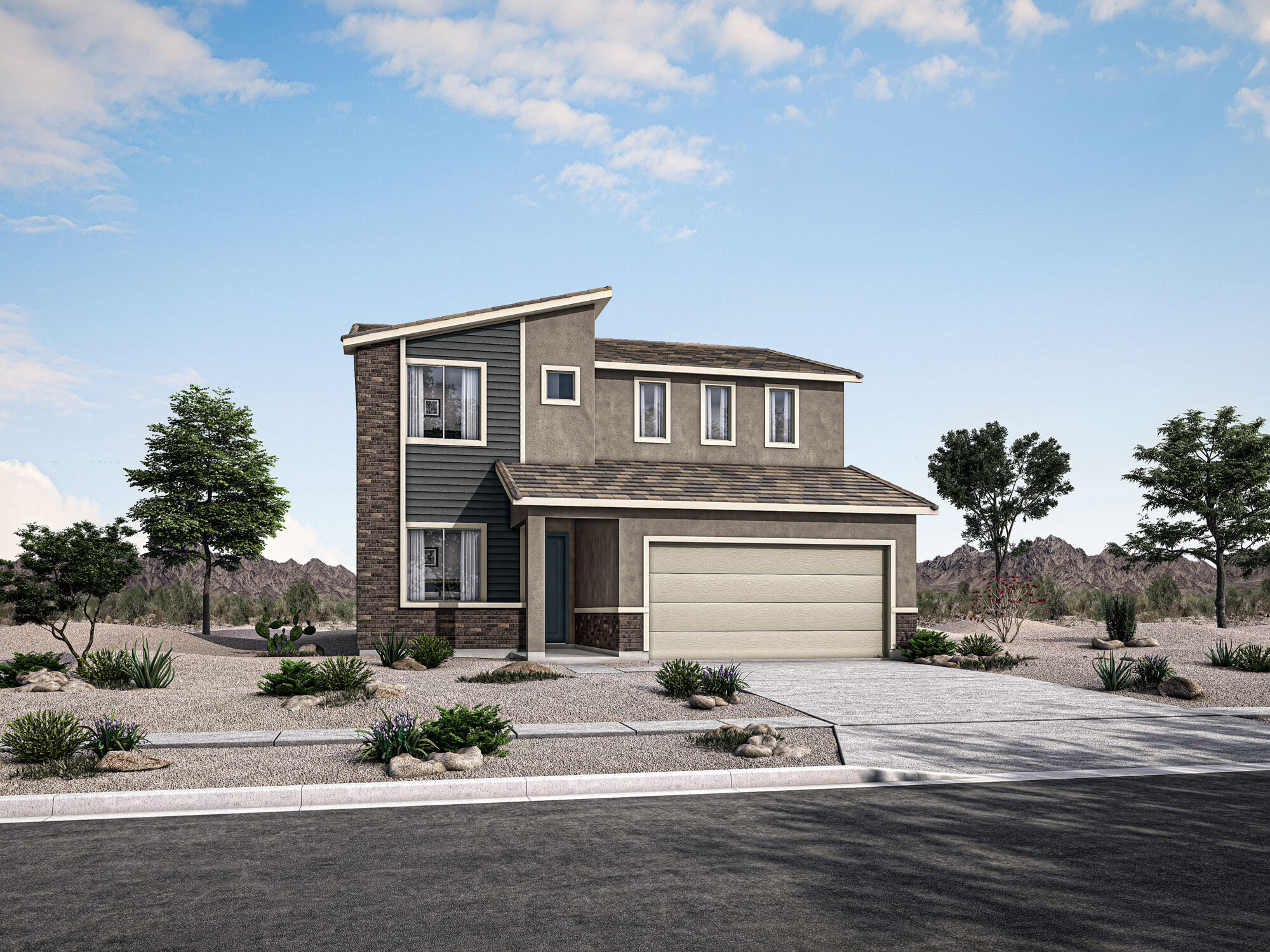  Elevation Back Side with garage, window, door and exterior brick