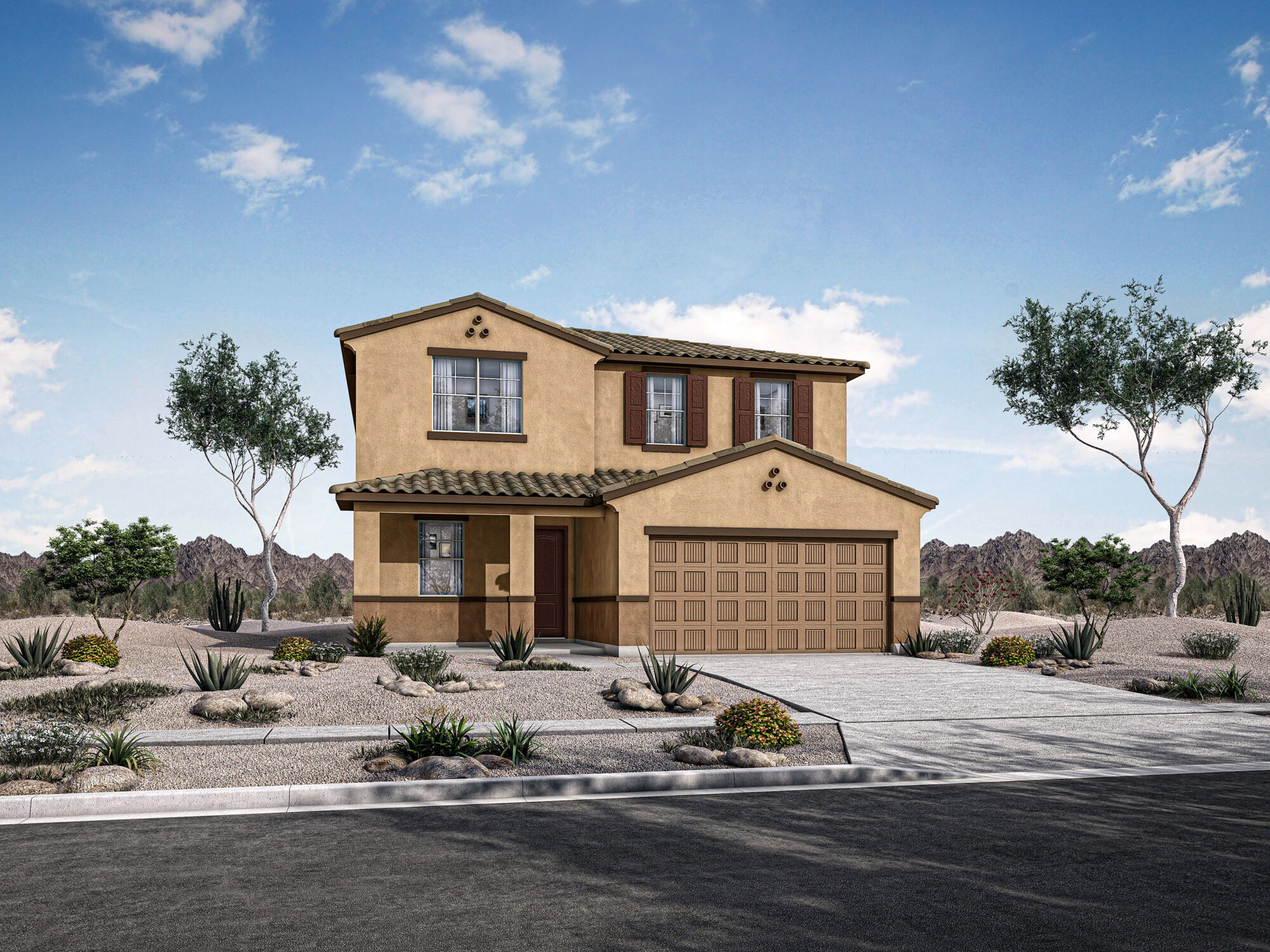  Elevation Front with garage, window, door and exterior brick