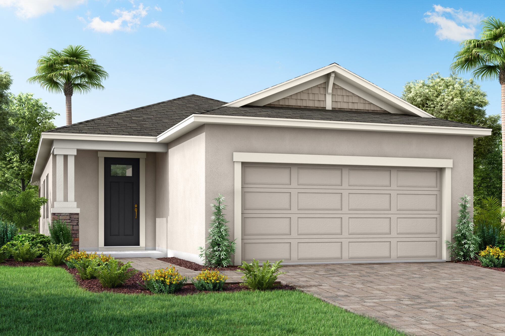  Elevation Front with garage, door and exterior stone