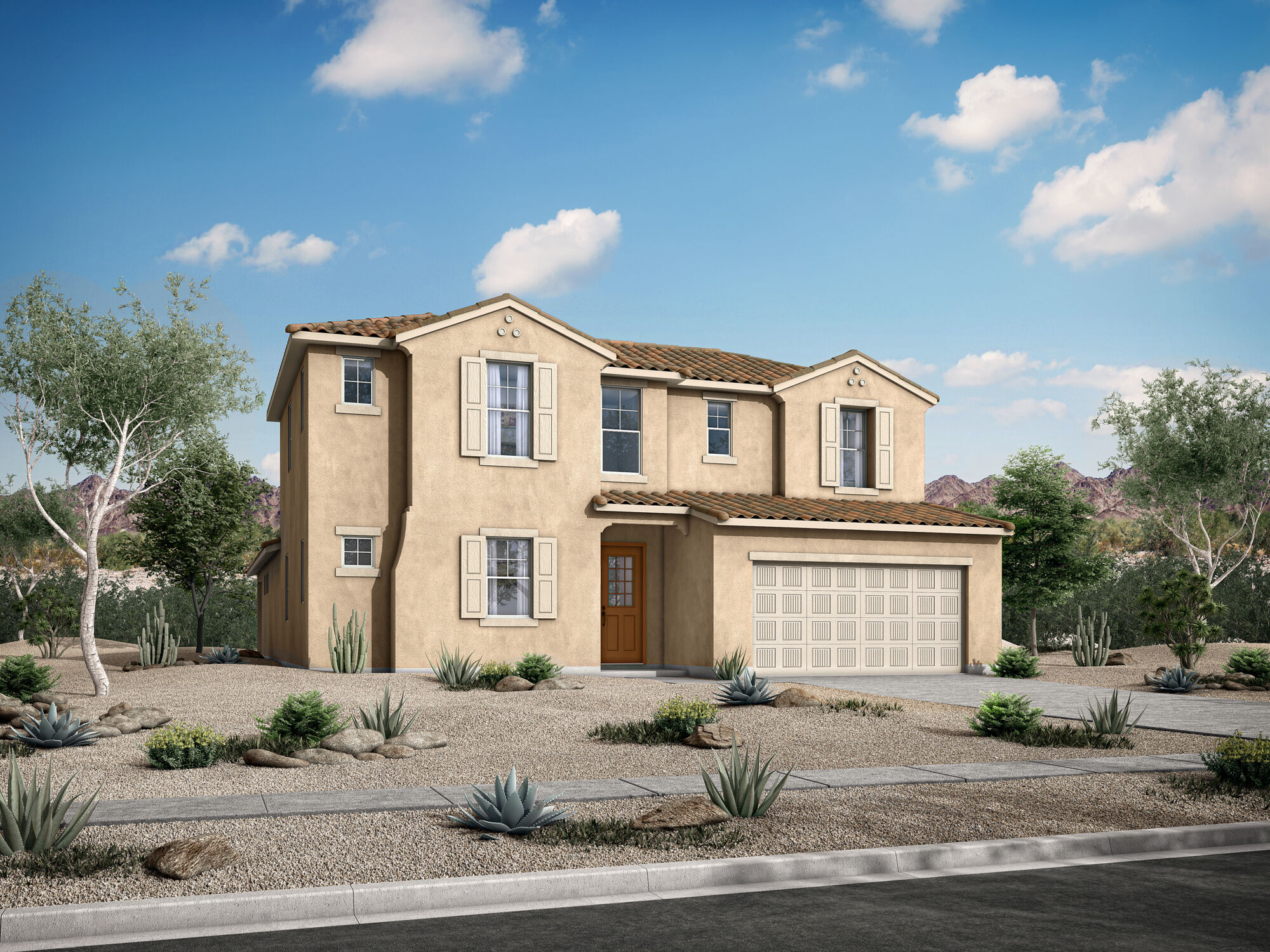  Elevation Front with window, garage, exterior stone and exterior brick