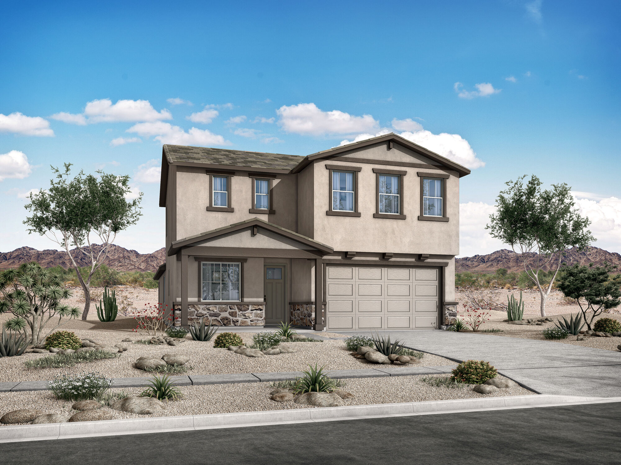  Elevation Front with door, garage, window, exterior stone and exterior brick