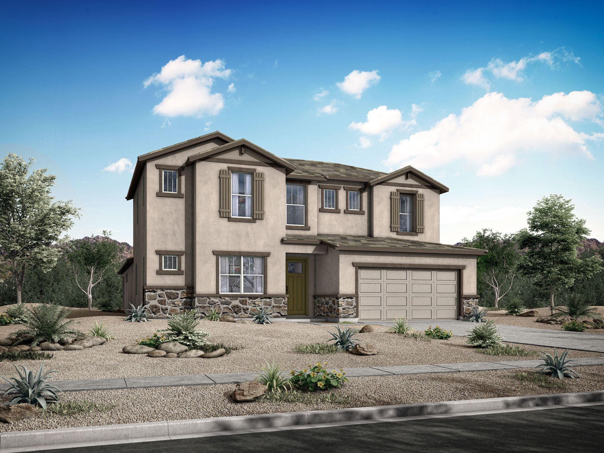  Elevation Front with window, garage, door, exterior brick and exterior stone