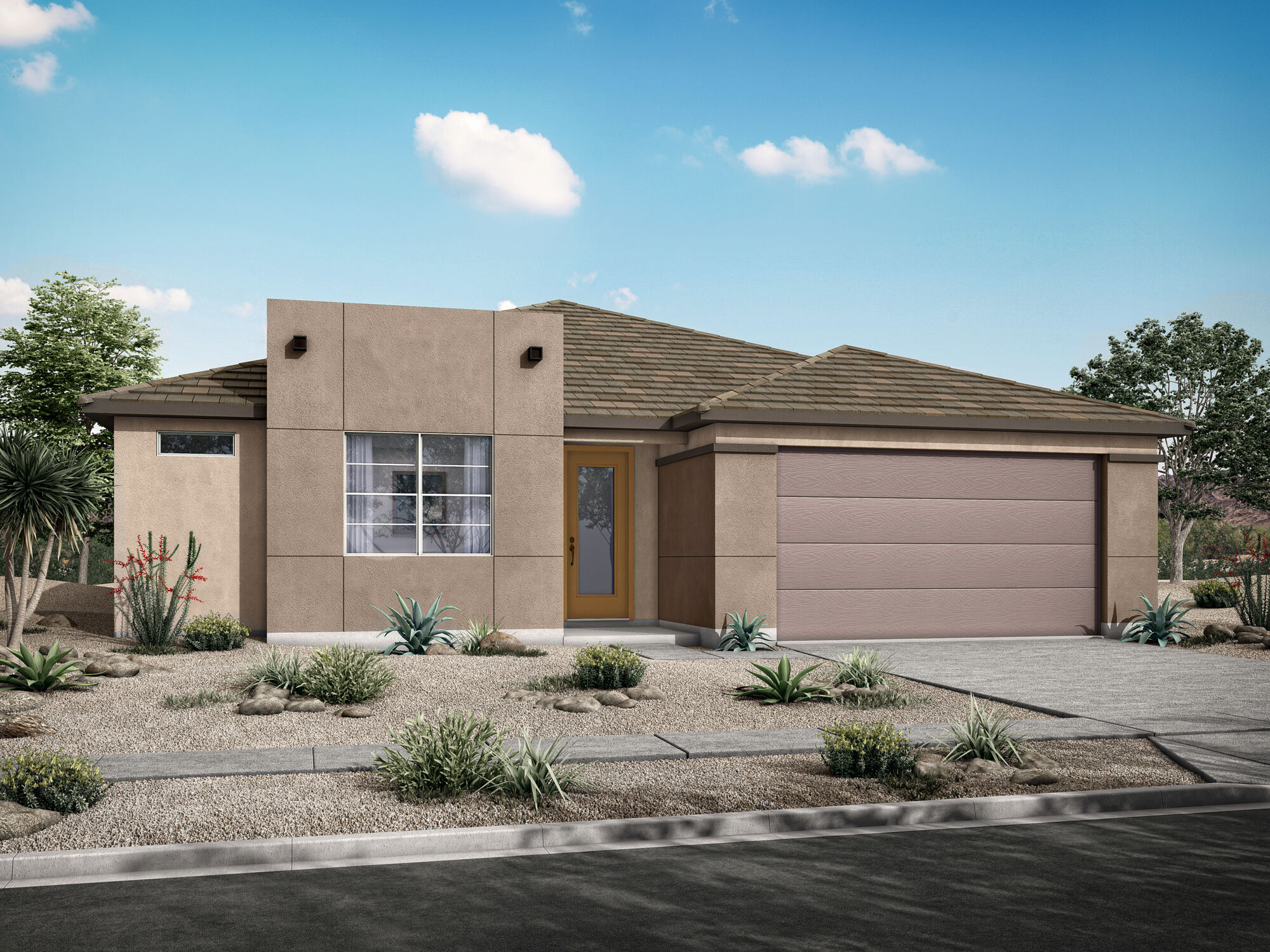  Elevation Front with window, door, exterior brick and garage