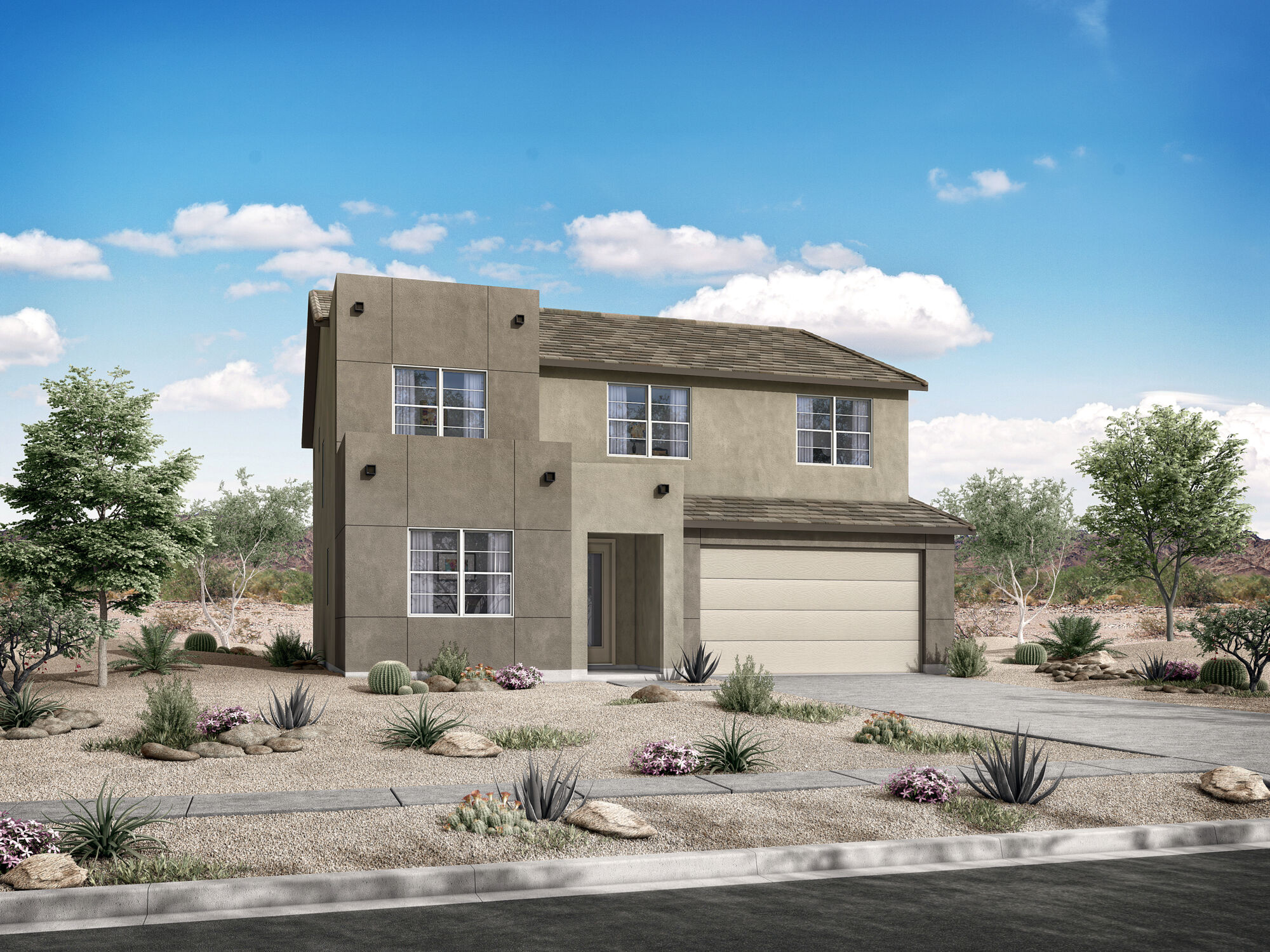  Elevation Front with window, garage, door and exterior brick