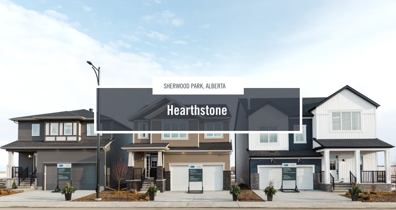 A row of 3 detached houses in the Hearthstone community.
