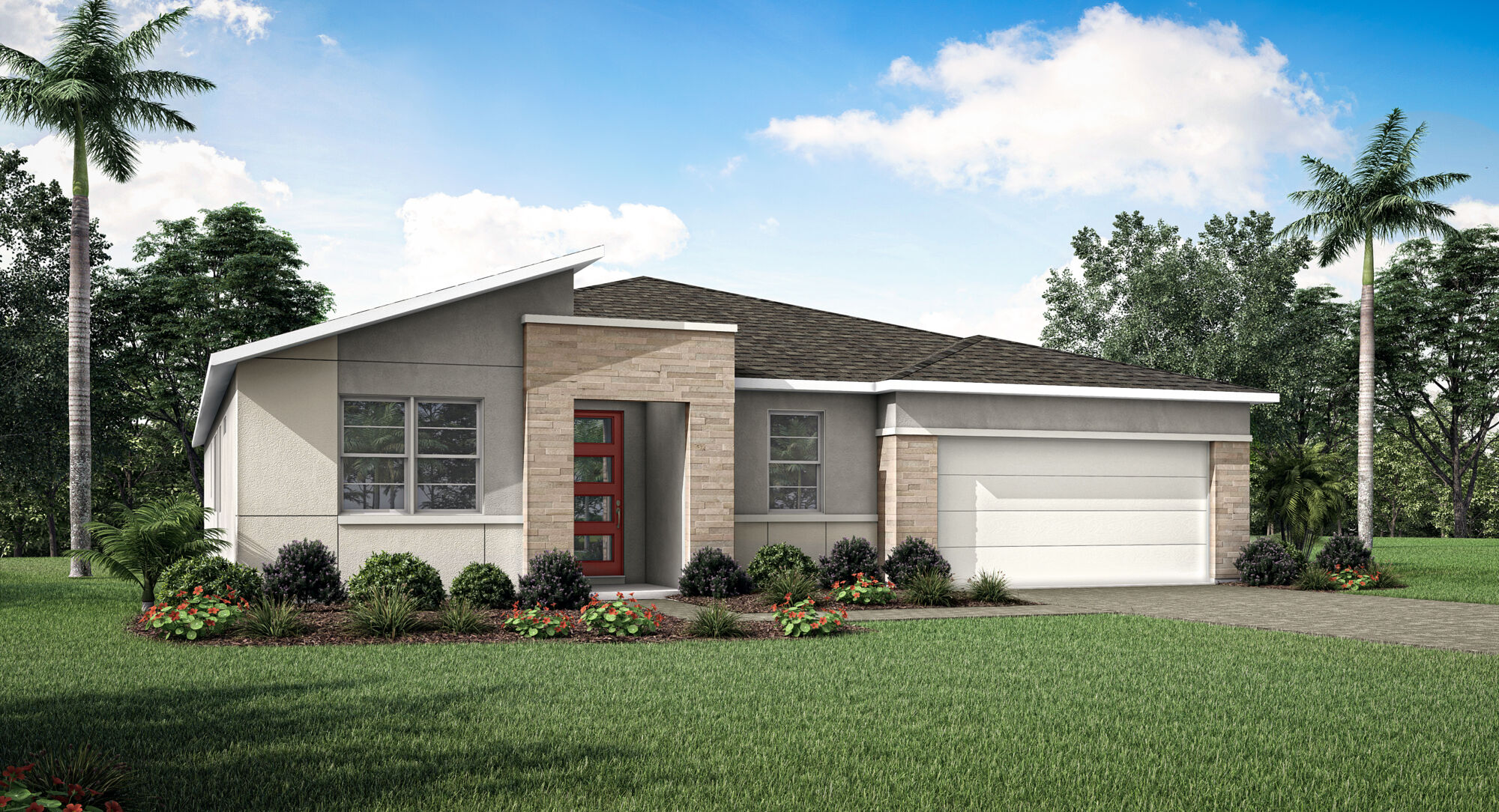  Elevation Front with window, garage, door, exterior stone and exterior brick