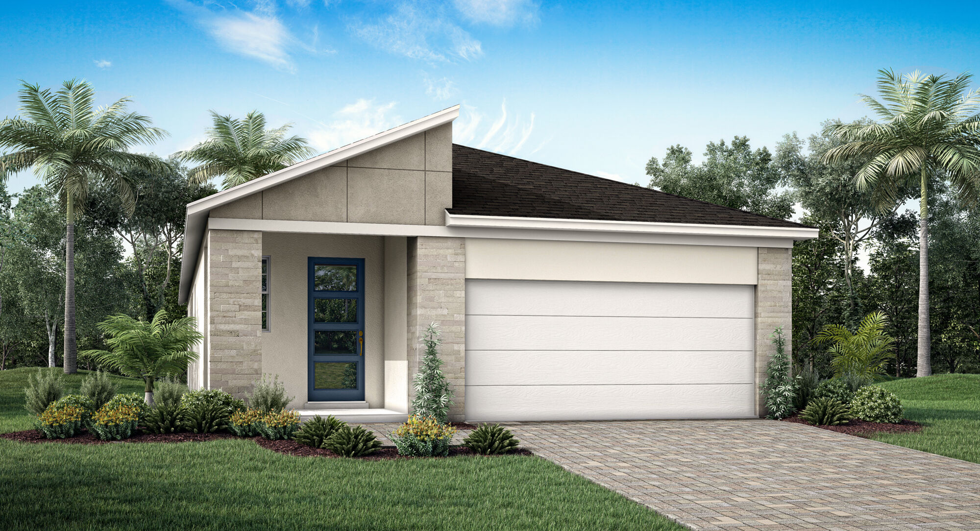  Elevation Front with window, garage and exterior brick