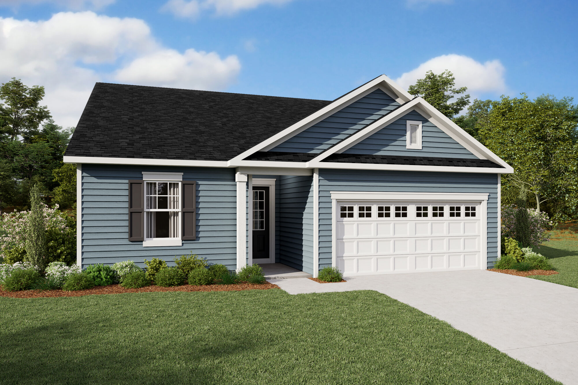  Elevation Front with window, garage, door and exterior clapboard