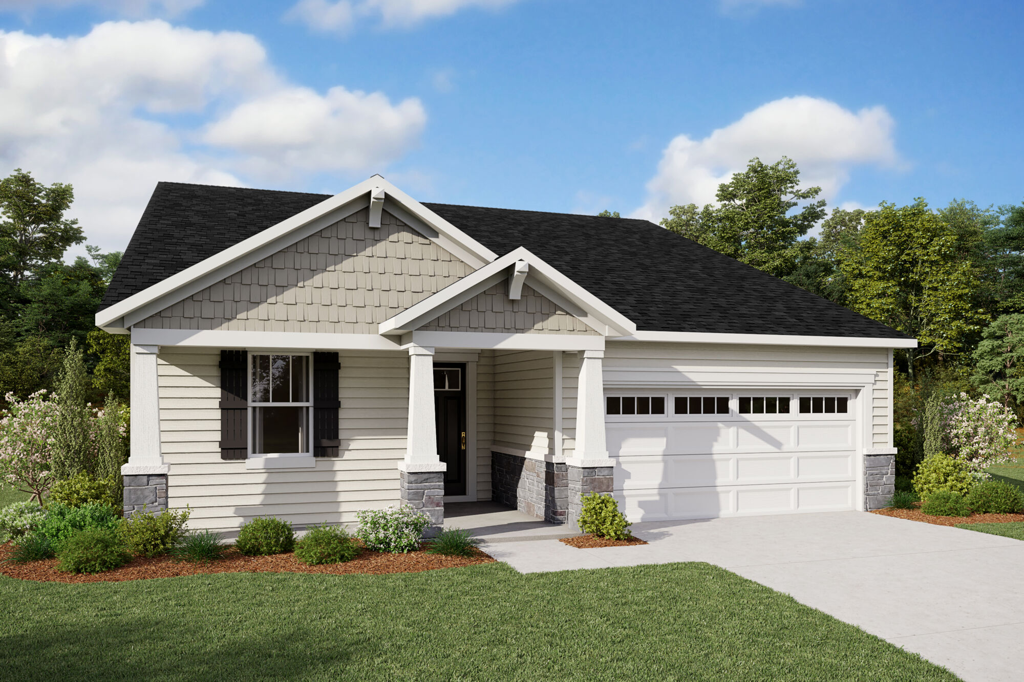  Elevation Front with window, garage, door and exterior clapboard