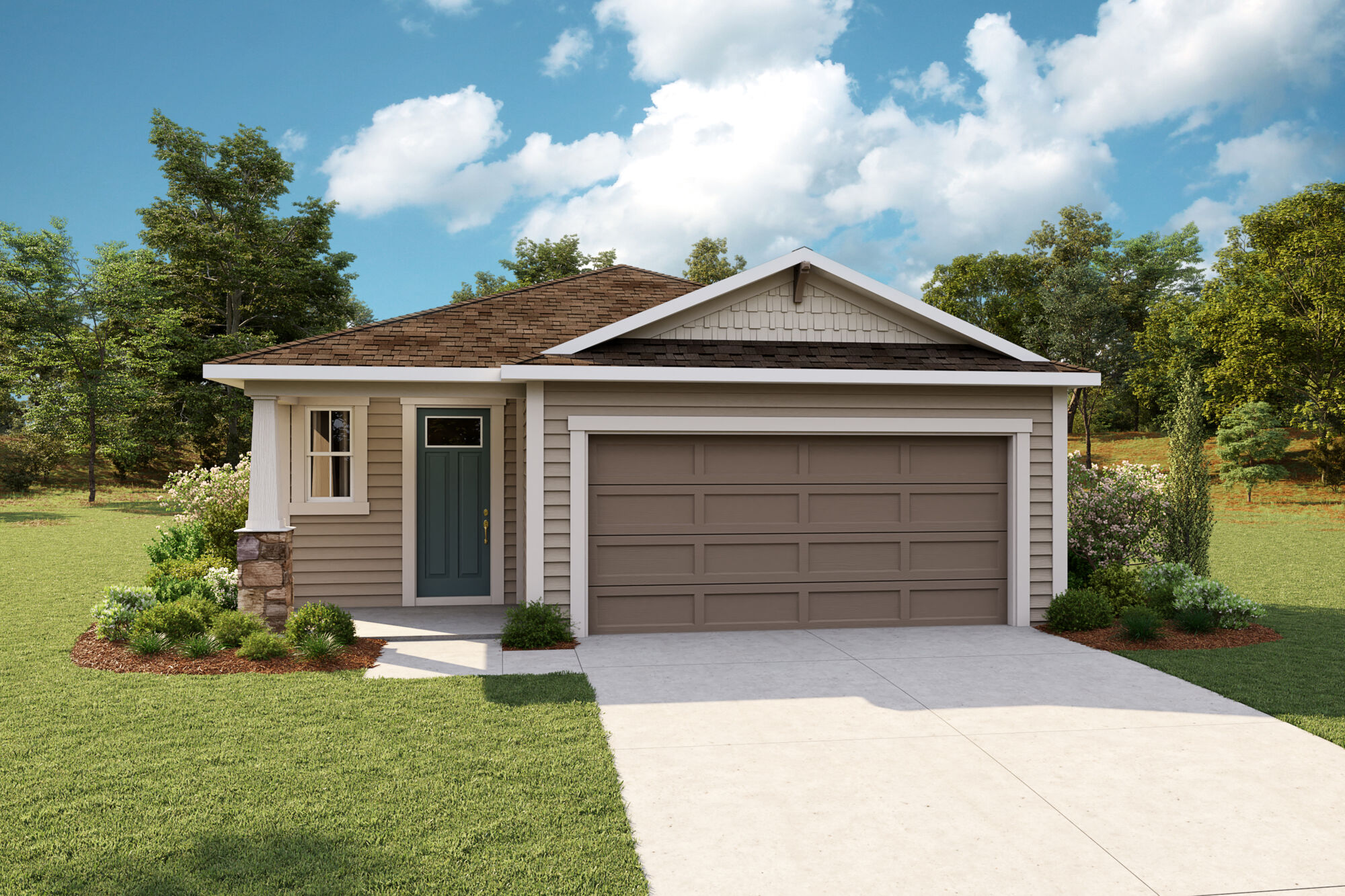 Elevation Front with garage, door and window