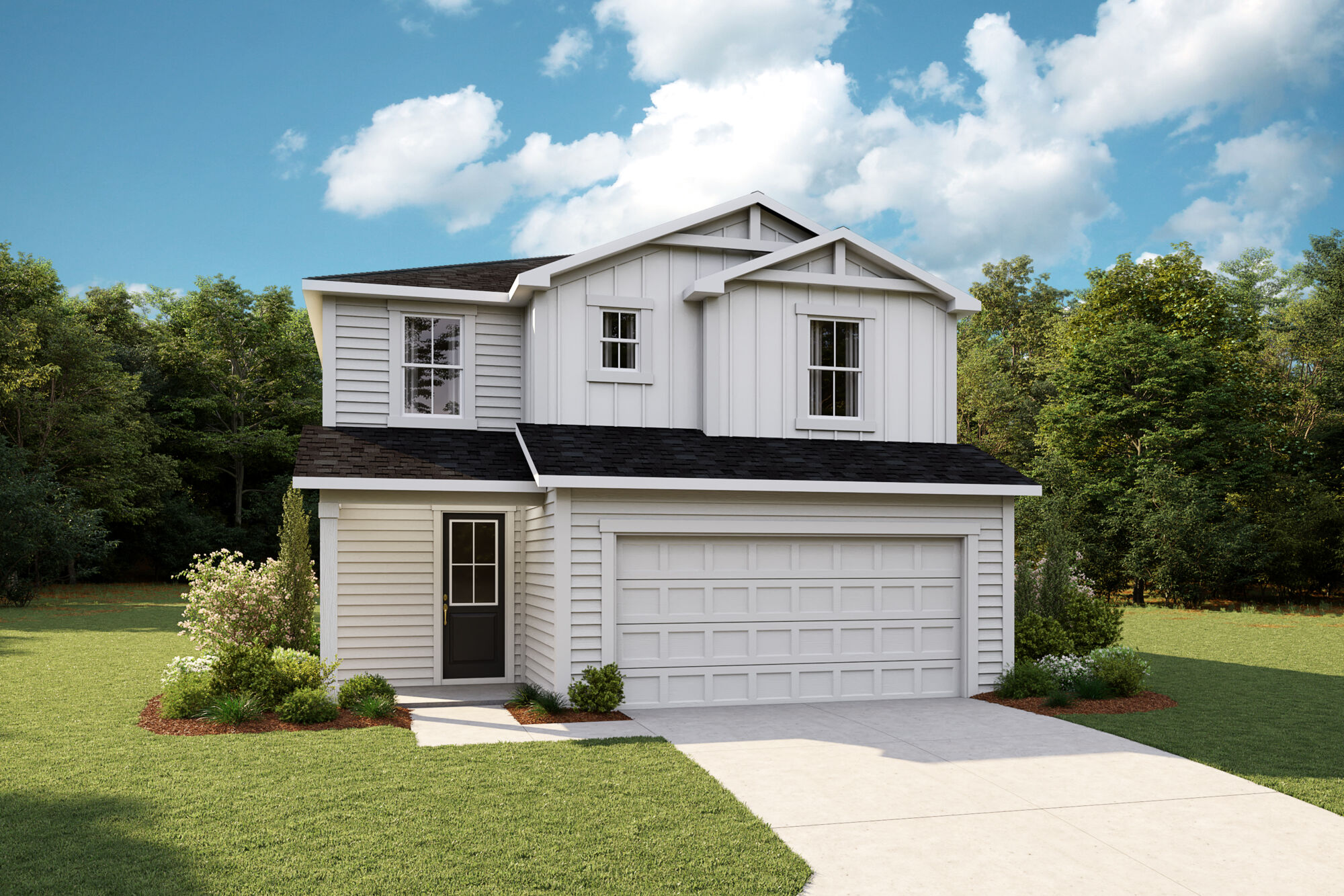  Elevation Front with garage, window and exterior clapboard