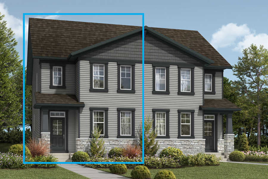 Rendering of the Craftsman elevation for the Cardinal duplex model.