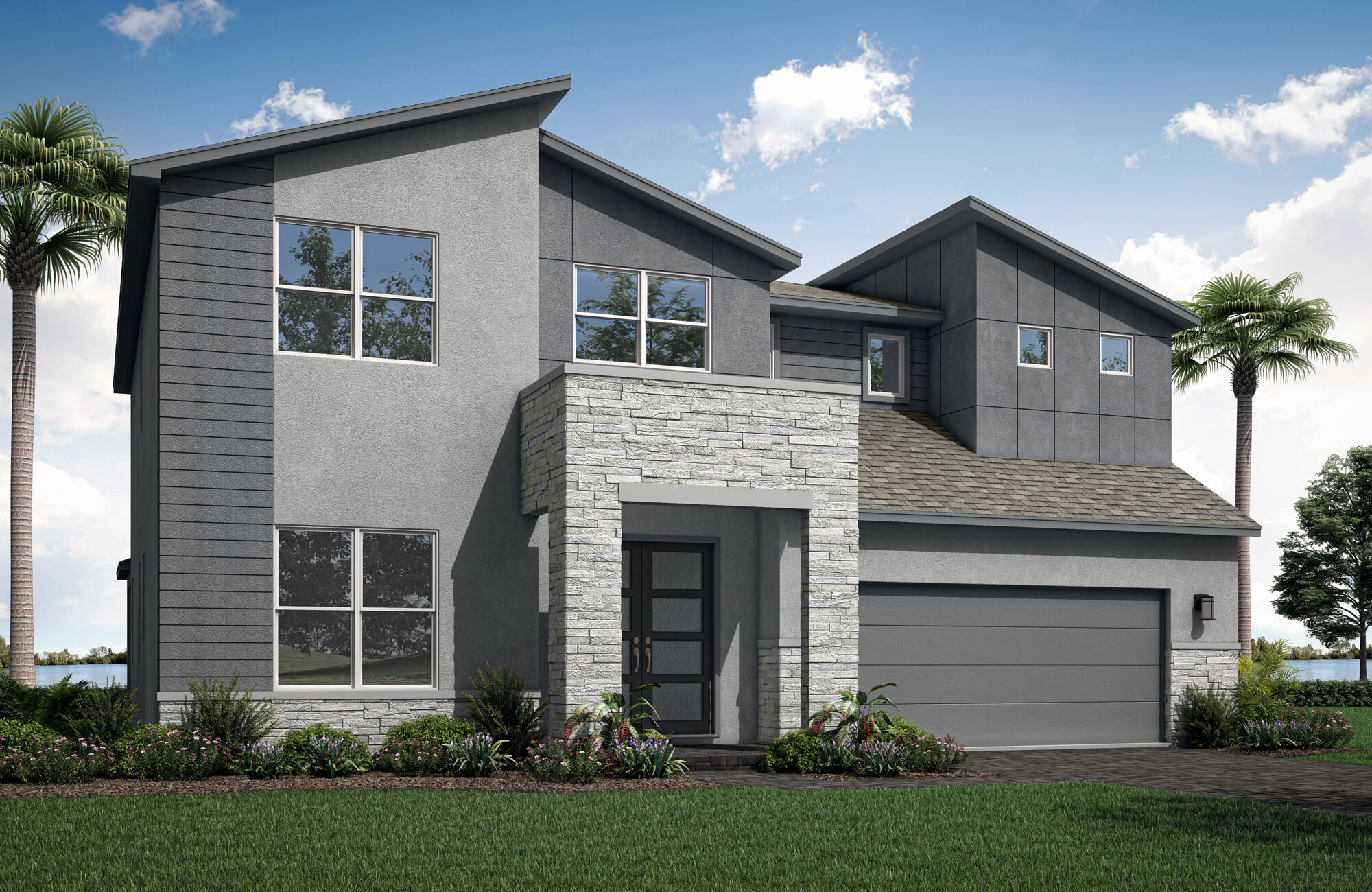 Elevation Front with garage, window and door