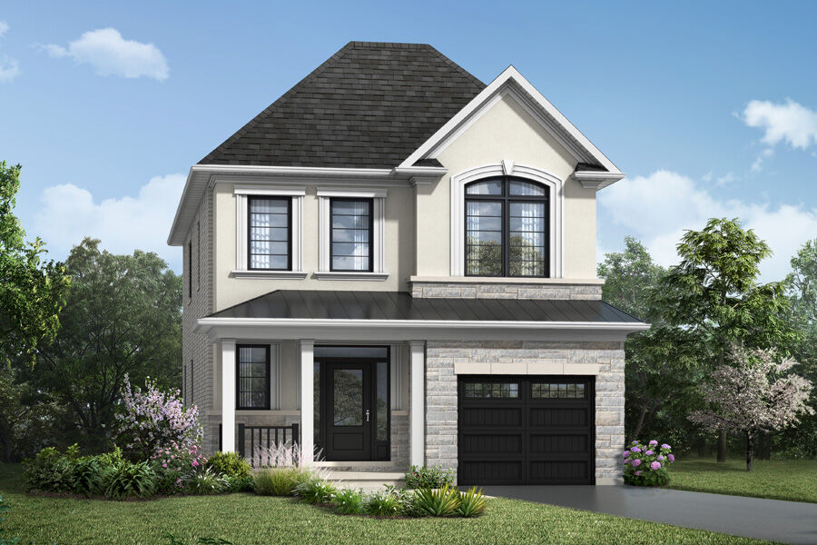 Elevation Front with window, garage and door
