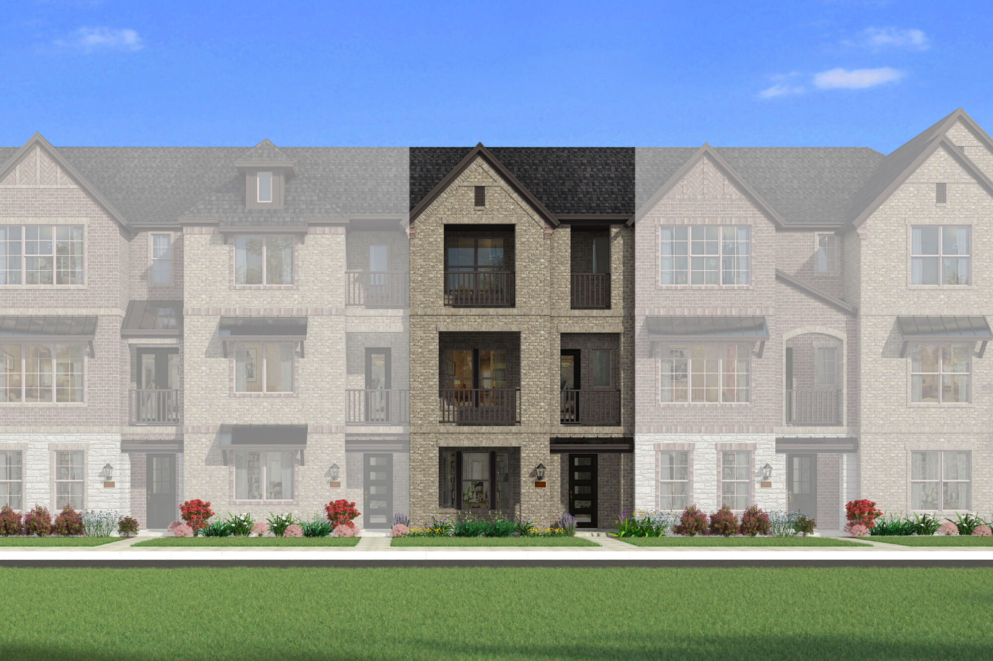 Town Homes with window, garage, door, exterior brick and exterior stone
