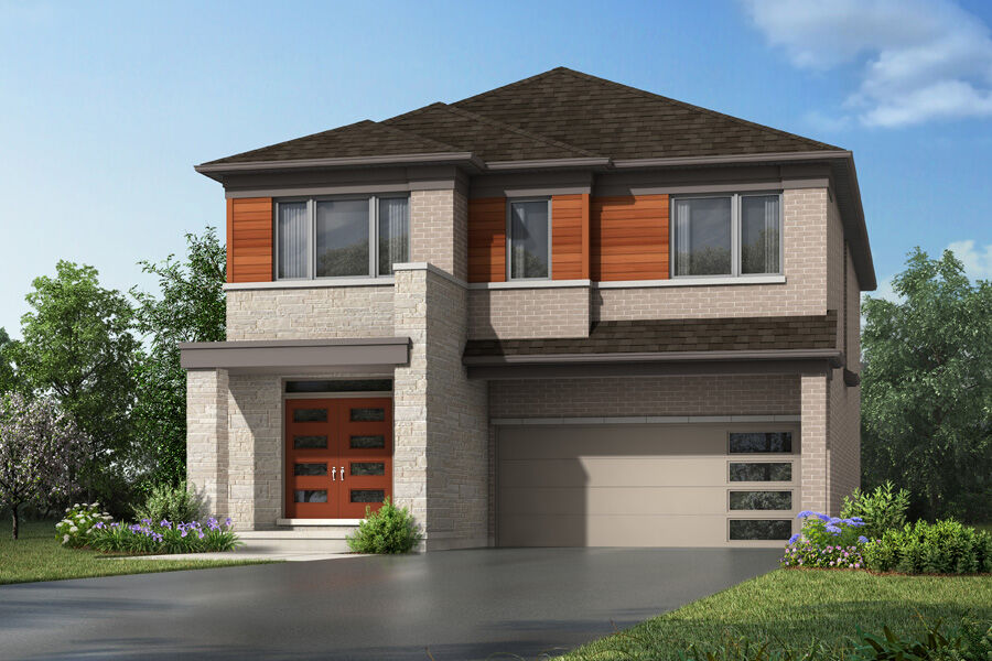  Elevation Front with window, garage and exterior clapboard