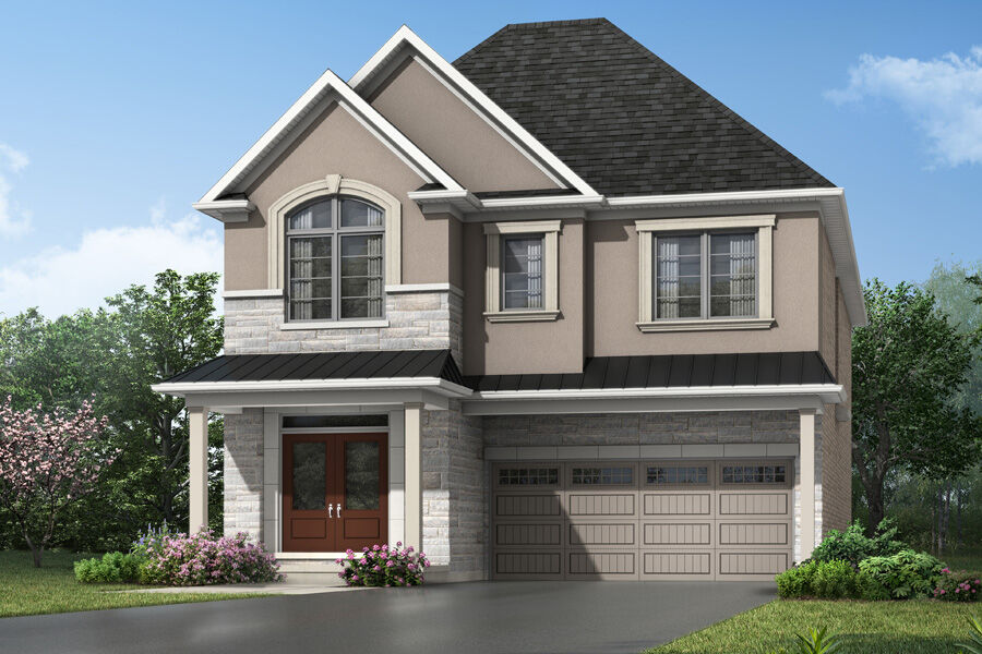  Elevation Front with window, garage, door and exterior stone