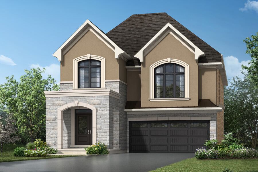  Elevation Front with window, garage, door and exterior stone
