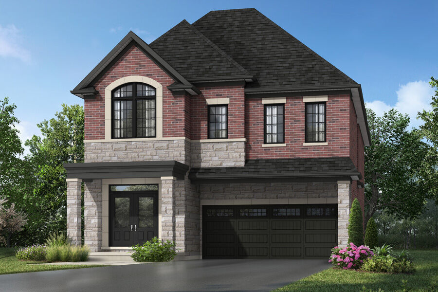  Elevation Front with window, garage, door and exterior stone