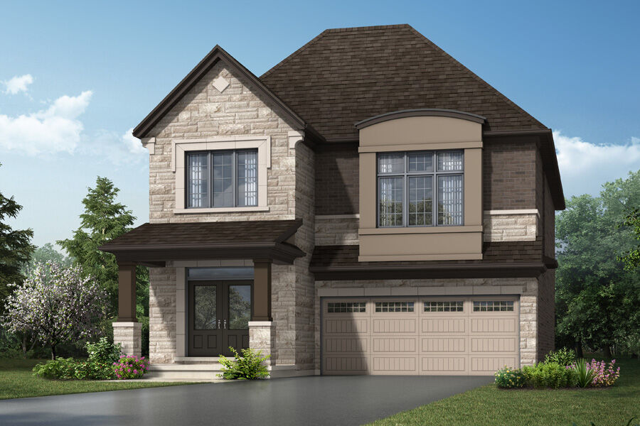  Elevation Front with garage, door, window, exterior brick and exterior stone