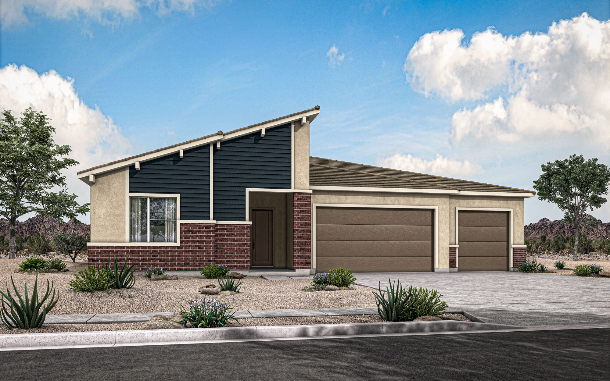 Elevation Front with garage, window and exterior brick