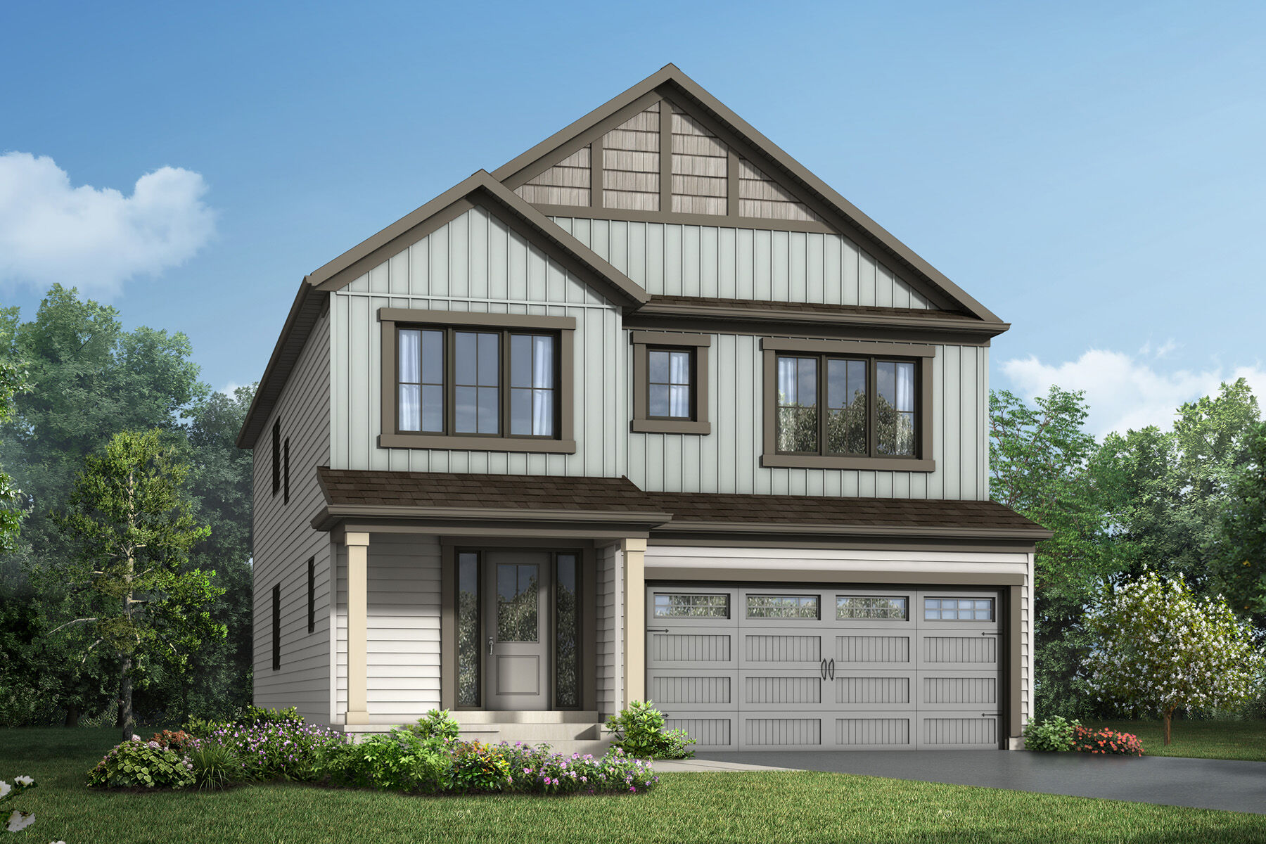 Elevation Front with garage, window and door