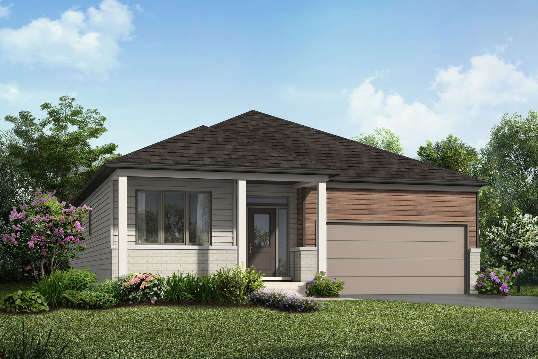  Elevation Front with garage, window, door, exterior clapboard and exterior stone