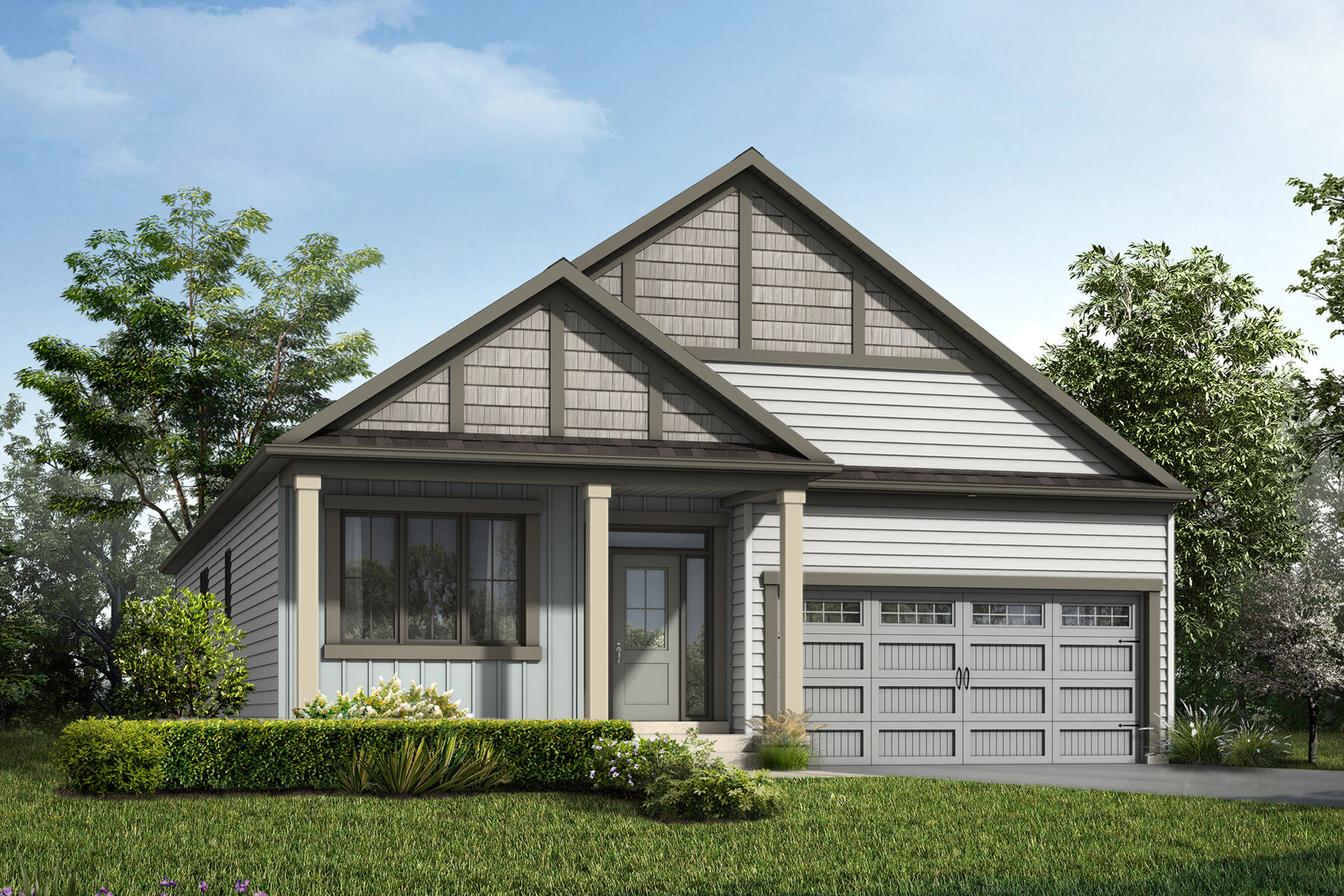 Elevation Front with garage, door and window