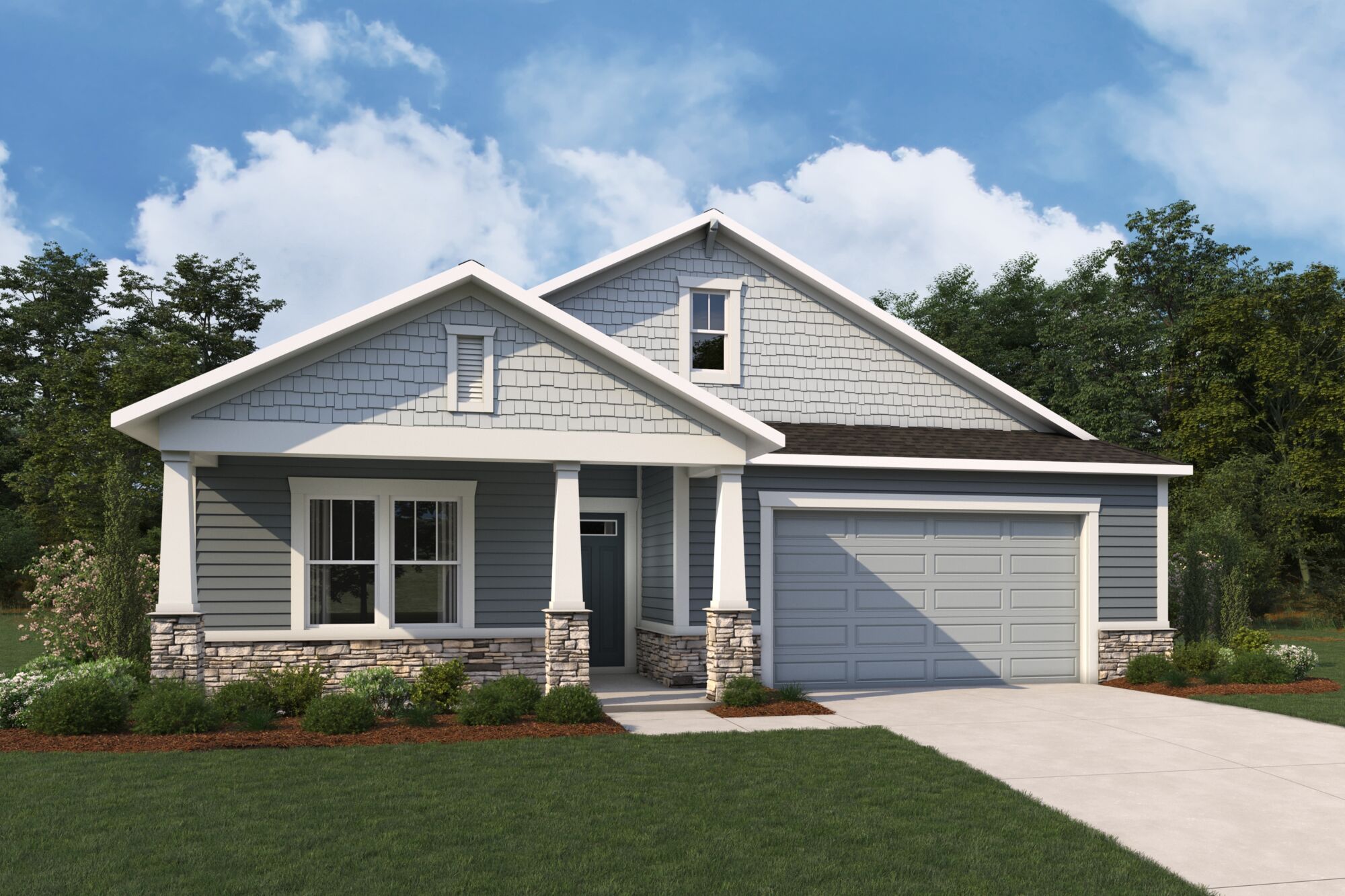  Elevation Front with garage, window, door and exterior clapboard