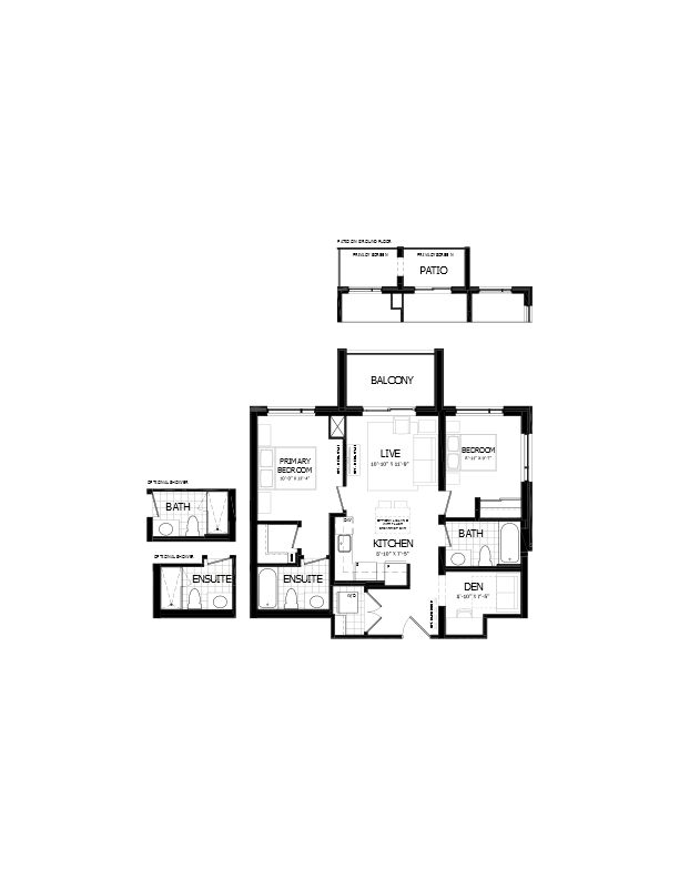 2 Bedroom +Den with Balcony Floorplan - Total 913-988 sf