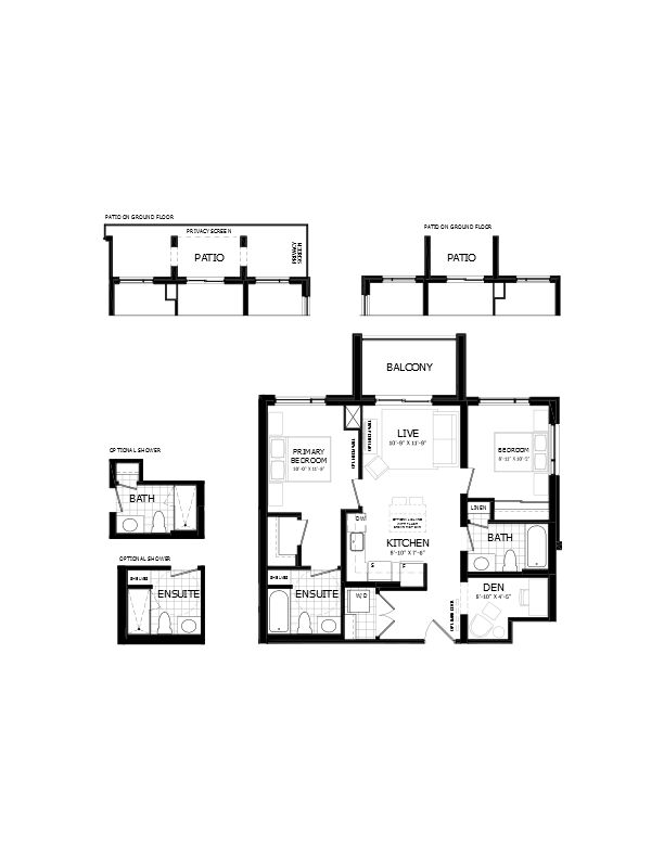 2 Bedroom + Den with Balcony - Total 933-1149 sq.ft