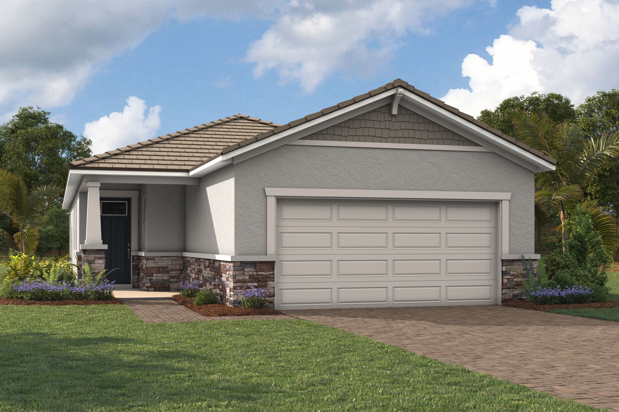  Elevation Front with garage, door and exterior stone