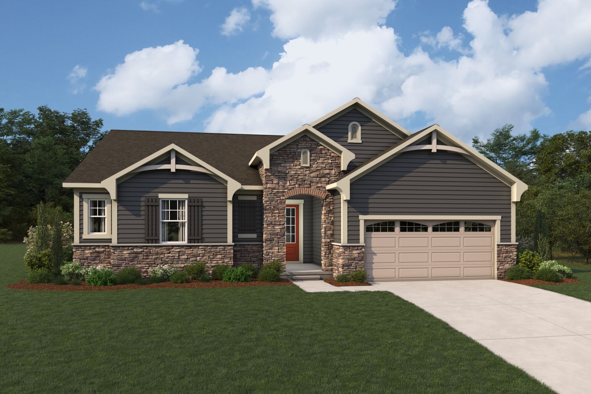  Elevation Front with window, garage and door