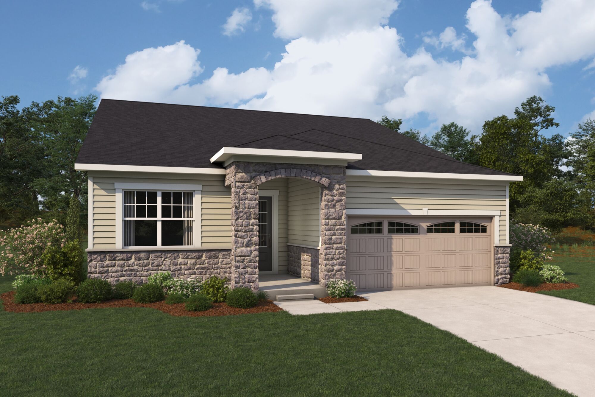  Elevation Front with garage, window, door, exterior clapboard and exterior stone