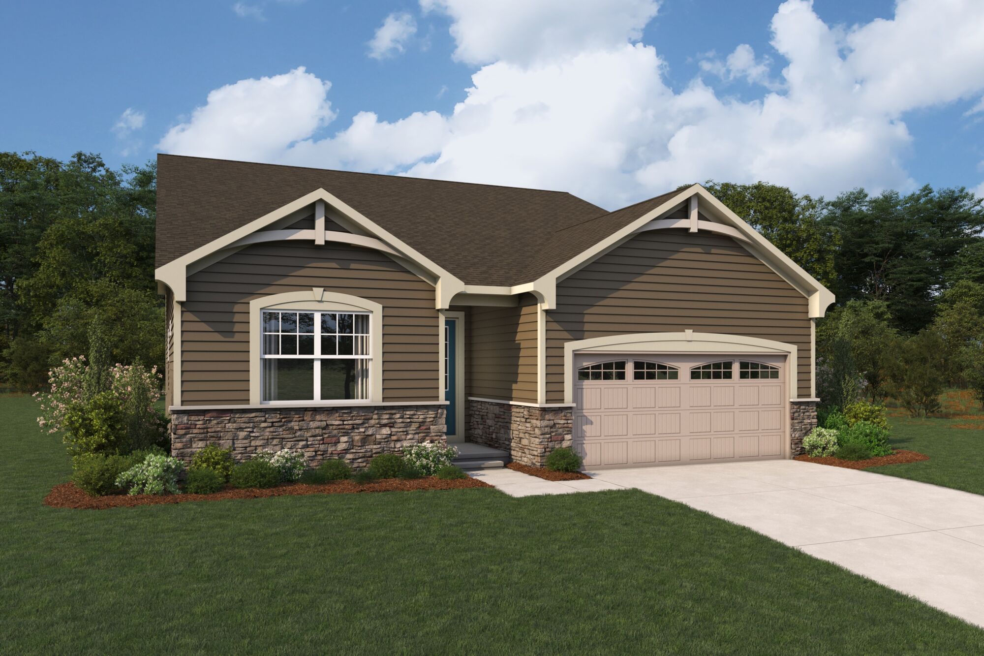  Elevation Front with garage, window and exterior stone