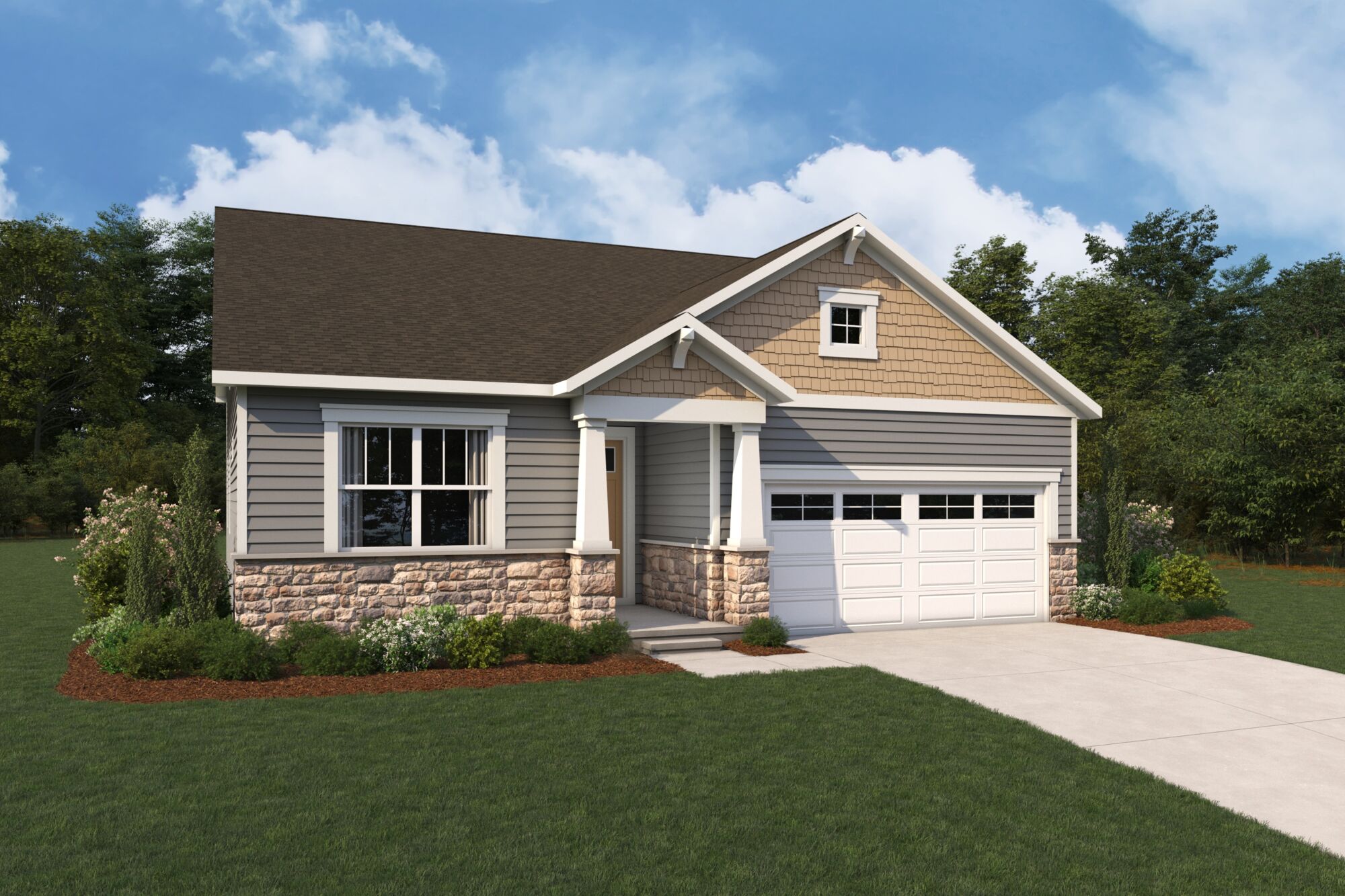  Elevation Front with garage, window and exterior stone