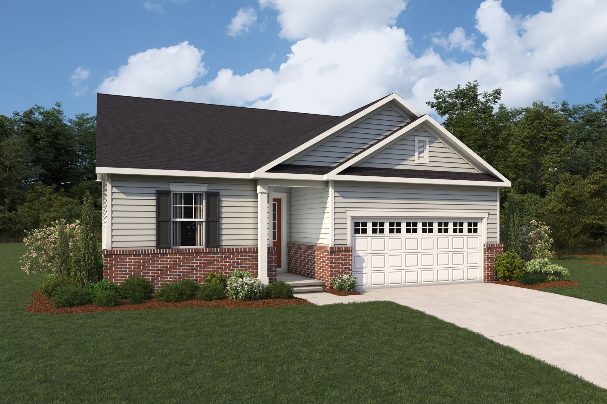  Elevation Front with window, garage, door, exterior clapboard and exterior brick