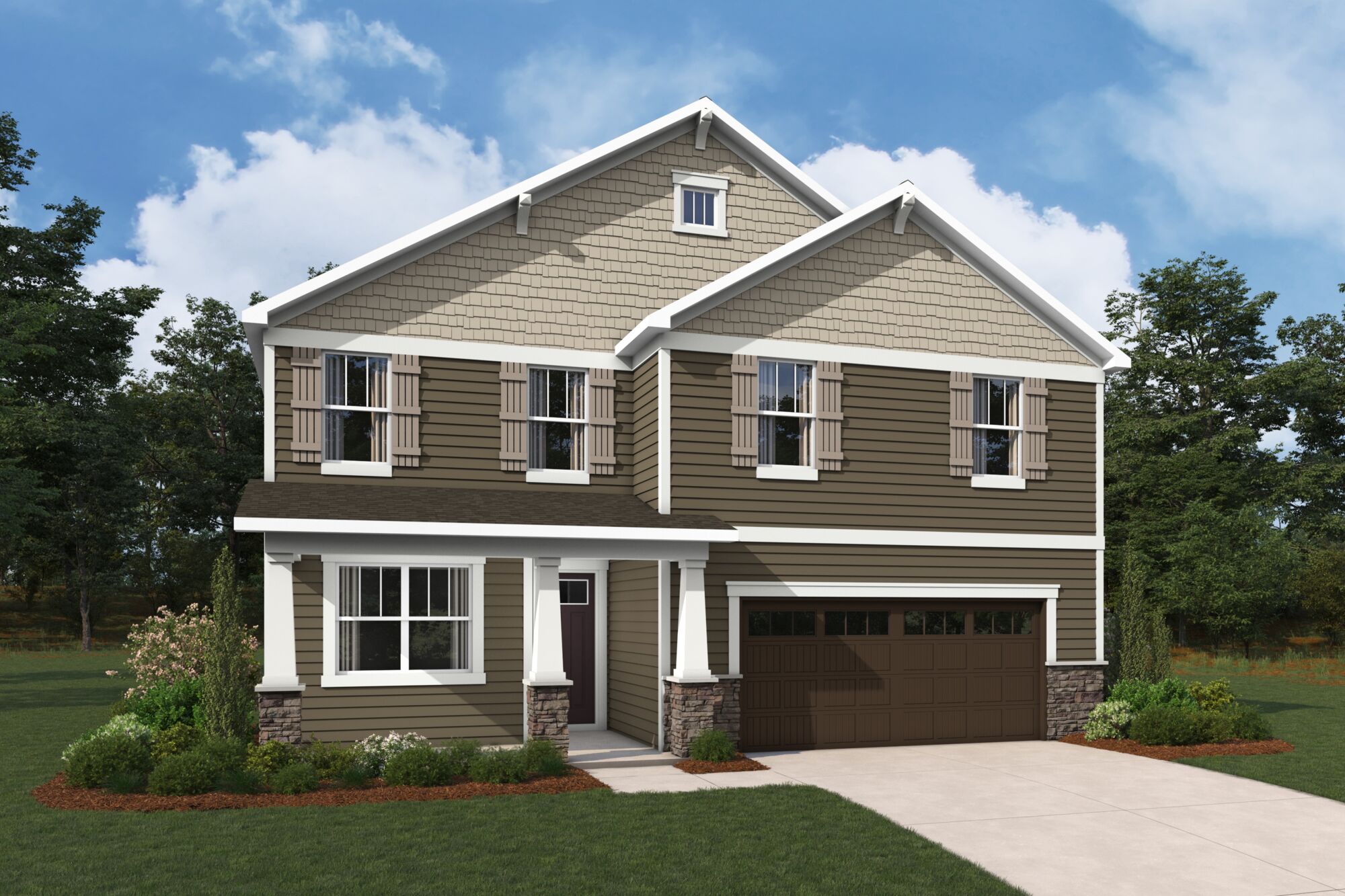 Elevation Front with window, garage, door and exterior stone