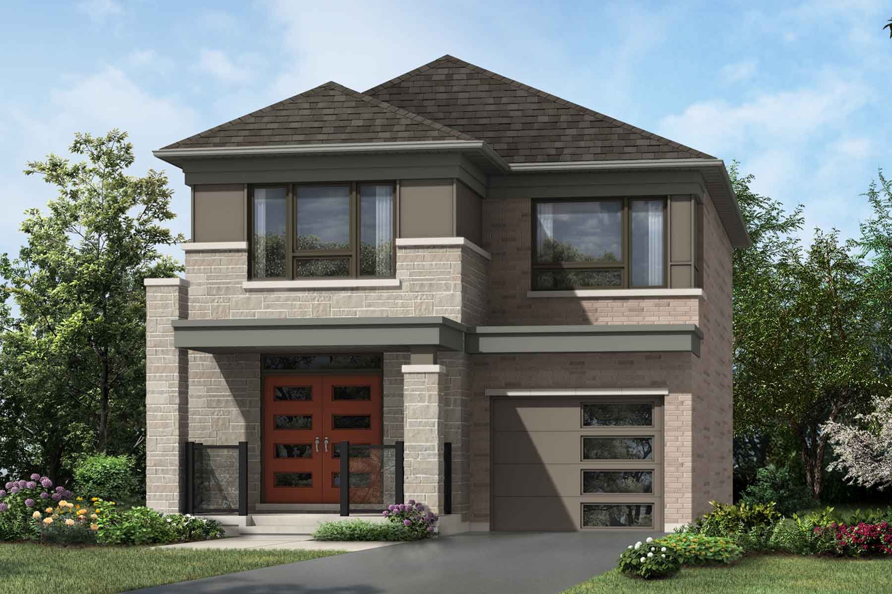  Elevation Front with window, garage and exterior stone