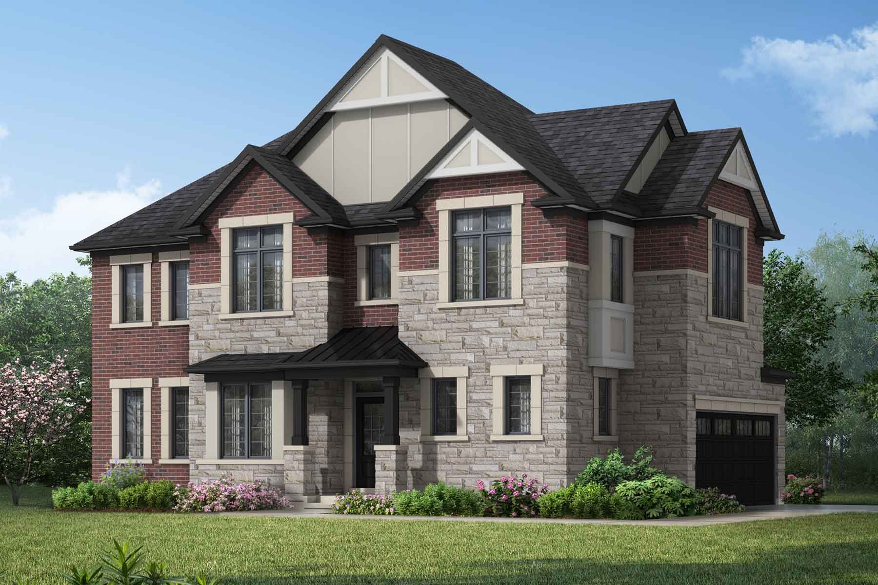  Elevation Front with window, garage and exterior stone