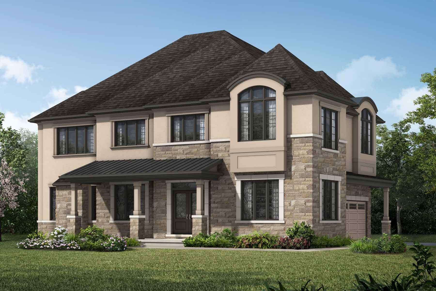  Elevation Front with window, garage and exterior stone