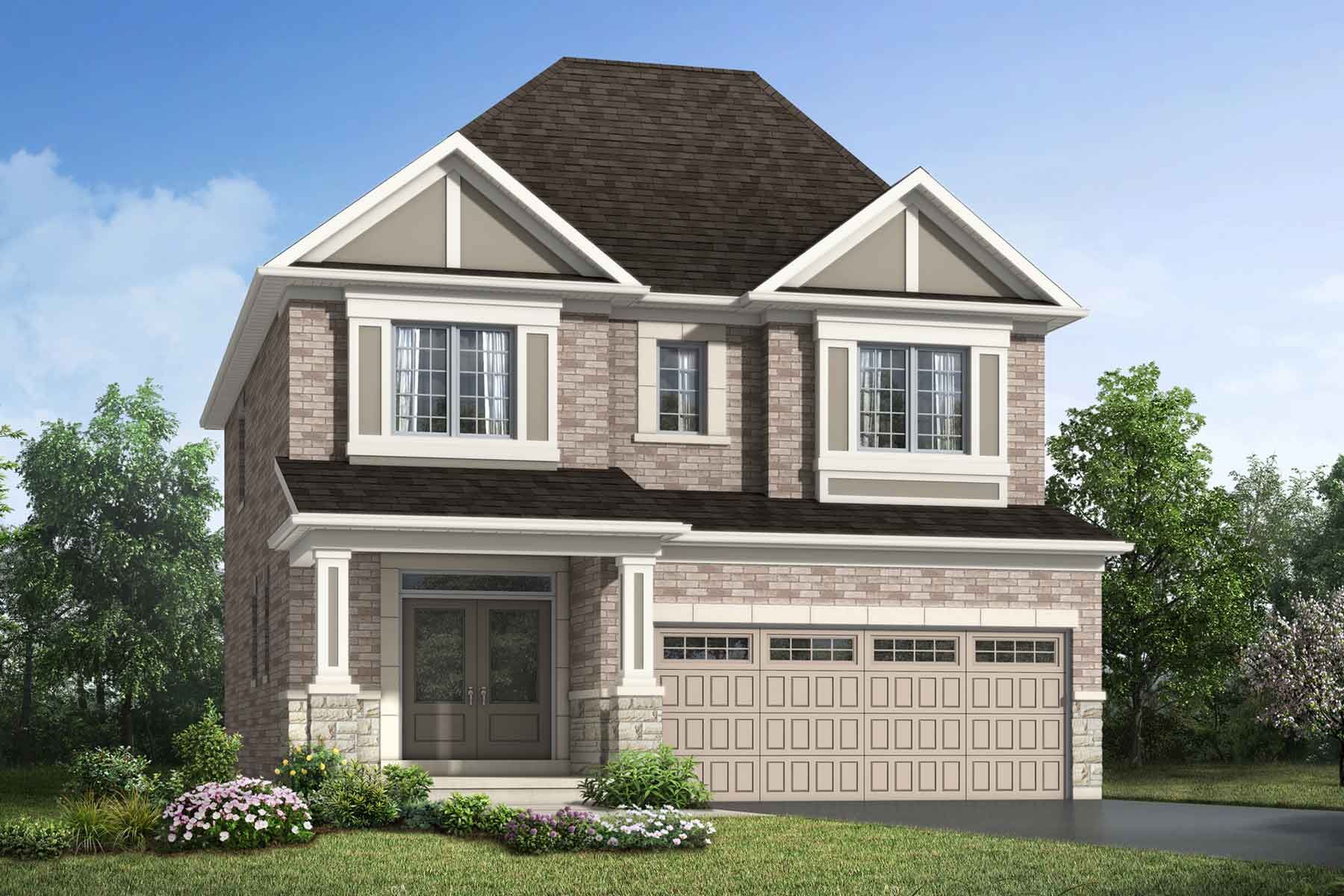  Elevation Front with garage, window, door and exterior stone
