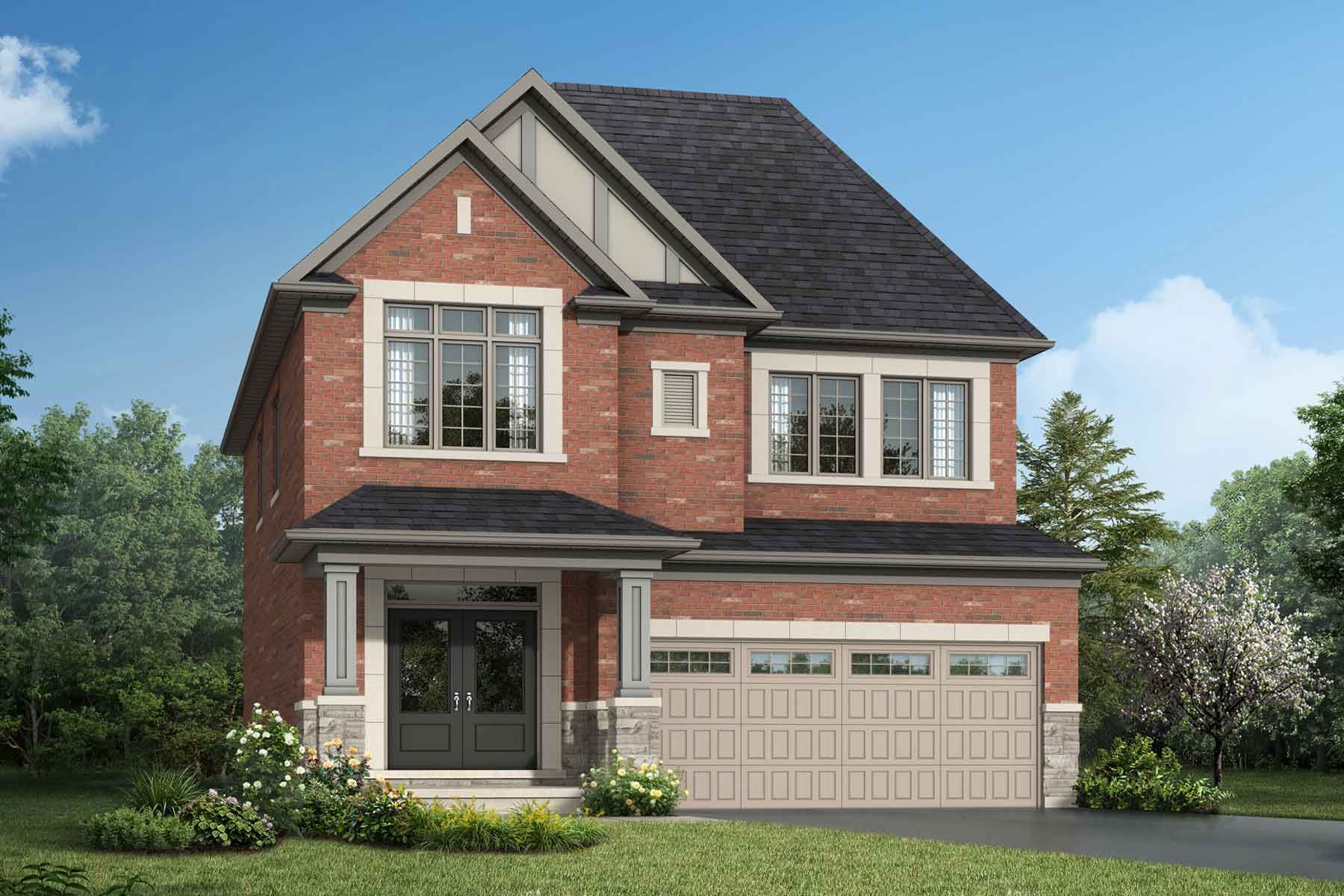 Elevation Front with window, garage, door and exterior stone