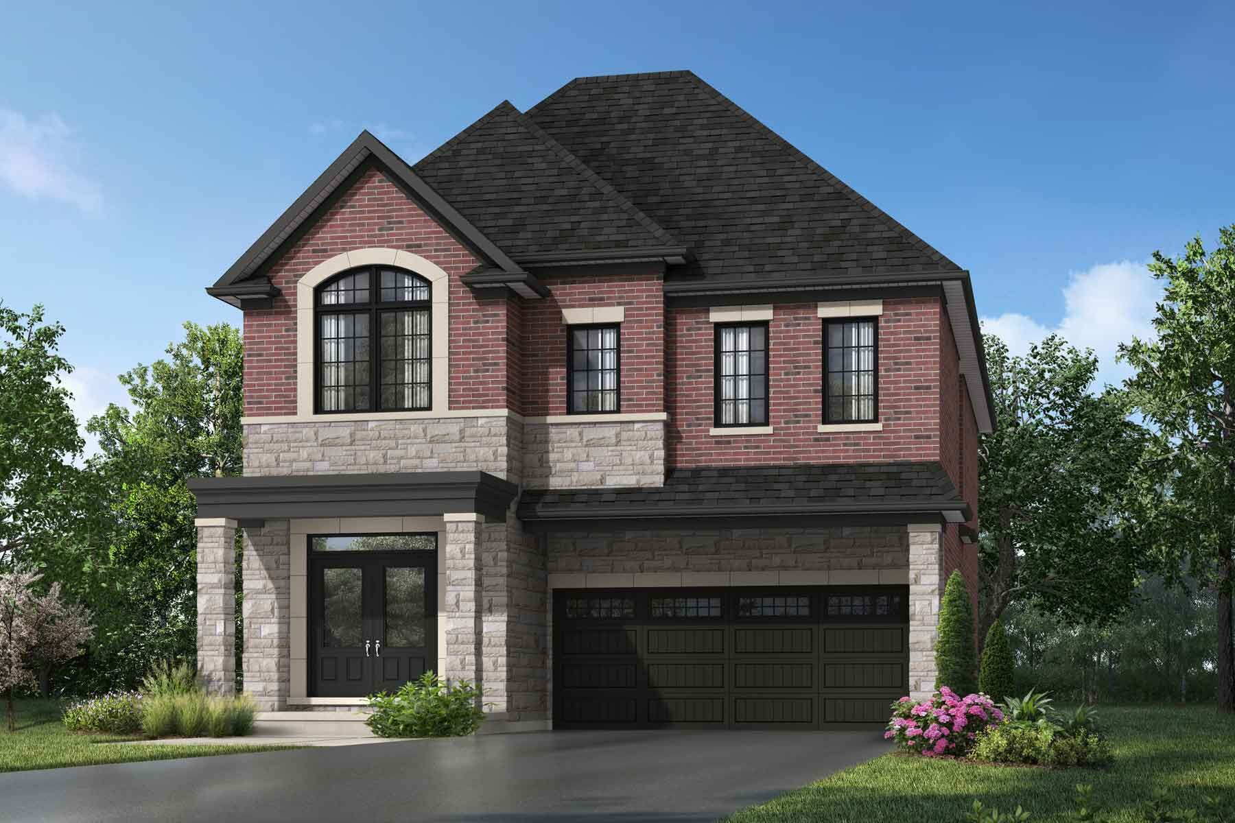  Elevation Front with window, garage, exterior brick, door and exterior stone