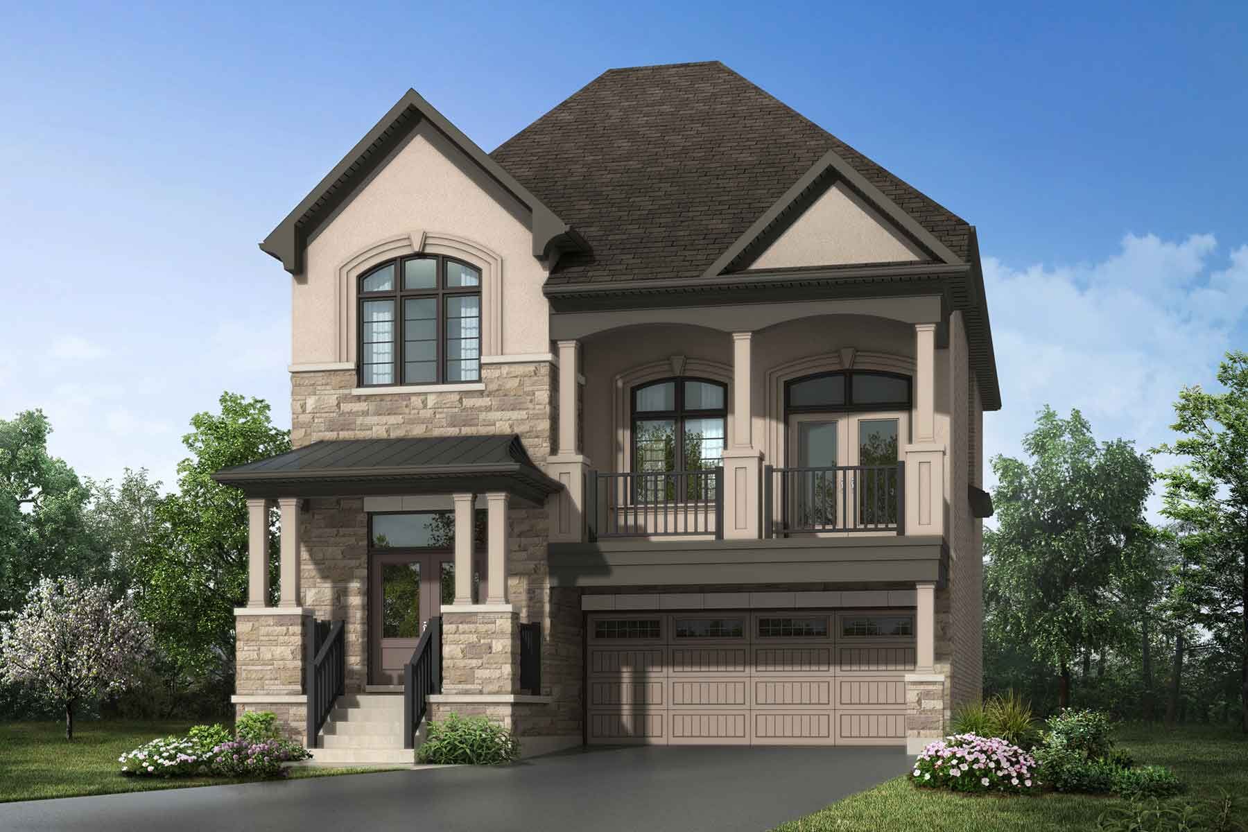  Elevation Front with window, door, garage and exterior stone